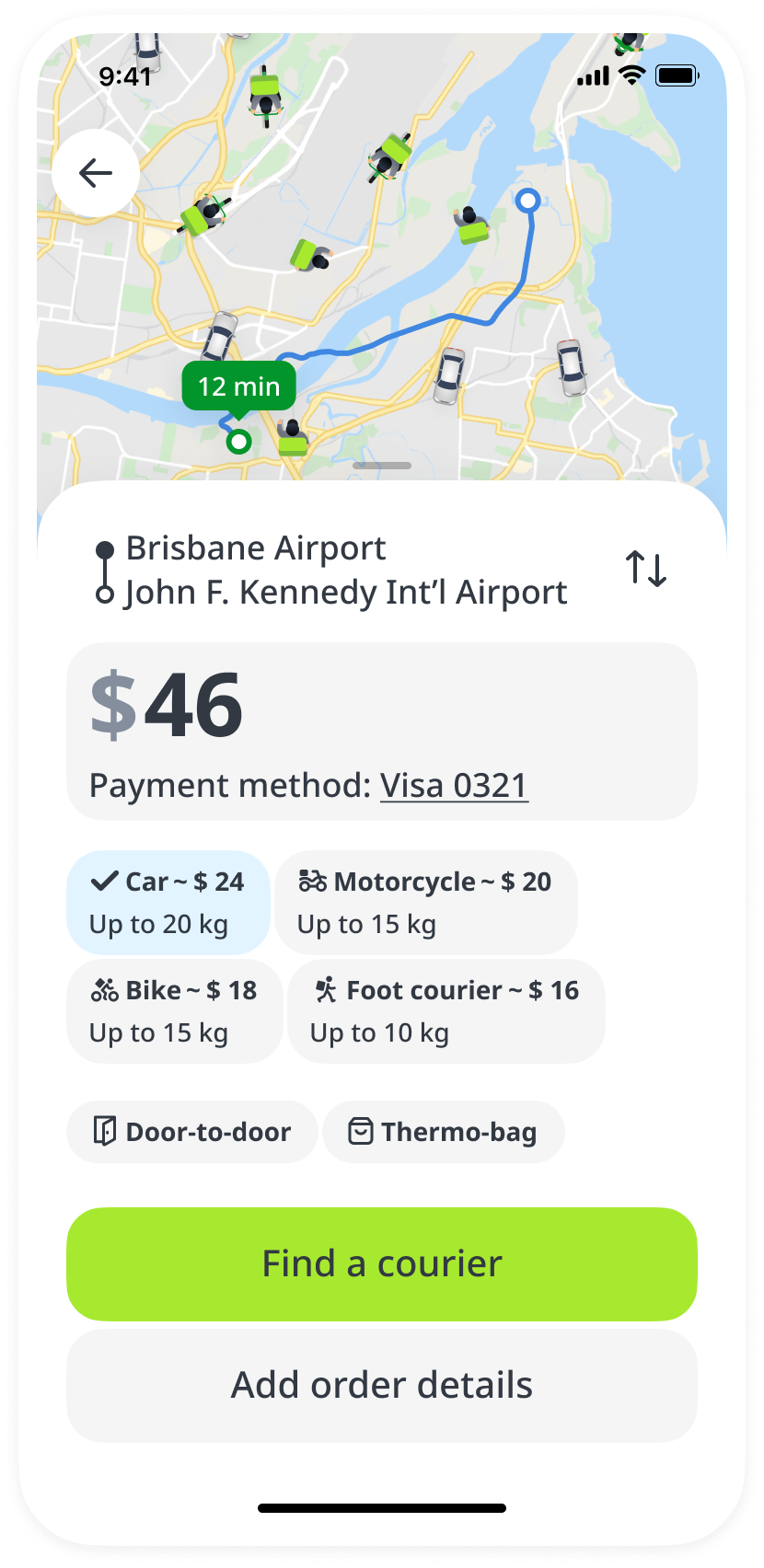Step-by-step form showing the delivery price and supply options