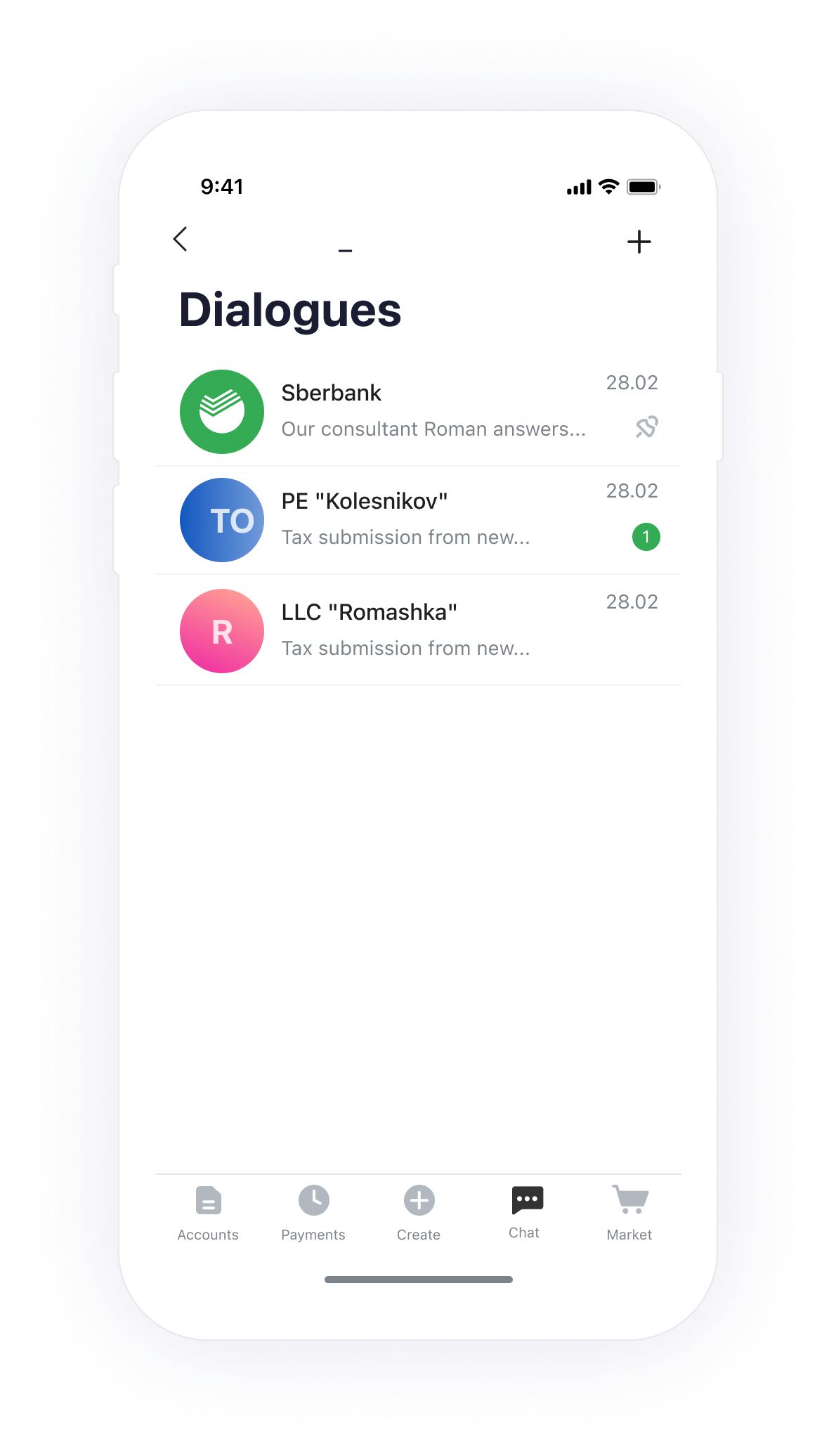 Counterparty conversation list
